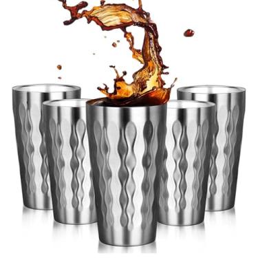 Imagem de Yummy Sam Copos de camada dupla de aço inoxidável, caneca de café isolada de 473 ml para bebidas quentes e frias, copos de 450 ml, copos inquebráveis, pacote com 5
