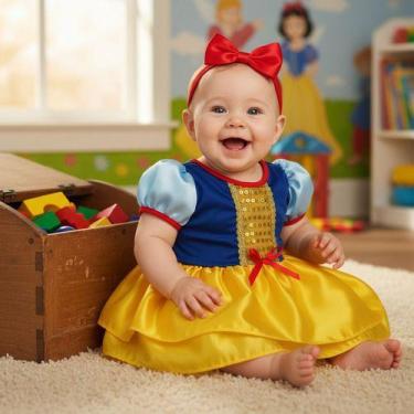 Imagem de Fantasia Infantil Baby Body Branca De Neve Com Tiara - Pequenos Encant