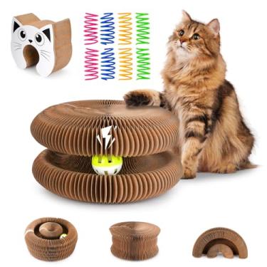 Imagem de giteo bedding Kitty Kurlz Tábua de arranhar órgão mágico para gatos com 8 molas, brinquedos interativos duráveis para gatos internos, bloco arranhador de papelão com ímã atualizado com bola de sino