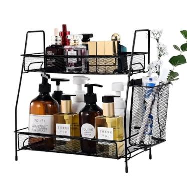 Imagem de Prateleira Organizador Dupla 2 Andares Metal Aramado Banheiro Cozinha Cosméticos Maquiagem Cor:Preto