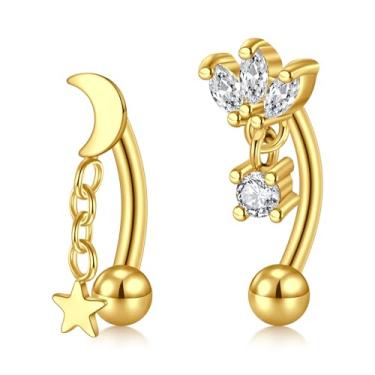 Imagem de VCMART Brinco de torre de 16 g Piercing Joia Aço Inoxidável Curvo Barbell Sobrancelha Piercing Joia Vertical Labret Lip Jewelry Ear Rook Daith Surface Tragus Pequeno Anel de umbigo para Mulheres