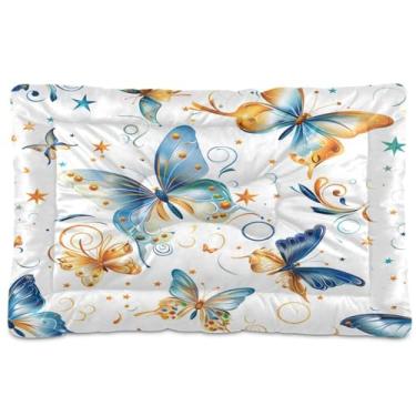 Imagem de Wassud Cama de cachorro colorida com borboletas com redemoinhos ao ar livre para cães pequenos, lavável, impermeável, para viagem, animal de estimação, cama portátil para gatos com fundo