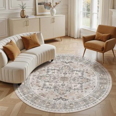 Imagem de Micgeek Tapete redondo de 1,8 m: tapete lavável vintage neutro macio antiderrapante grande para sala de estar, quarto, cozinha, sala de jantar, casa, escritório, casa de fazenda, interior