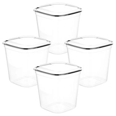 Imagem de Kit 4 Potes Plásticos 900ml Transparentes Container Quadrado Porta Mantimentos