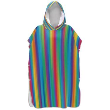 Imagem de Joisal Roupão de mudança de poncho de surfe para adultos toalhas de banho com capuz plus size listradas coloridas ponchos femininos com capuz