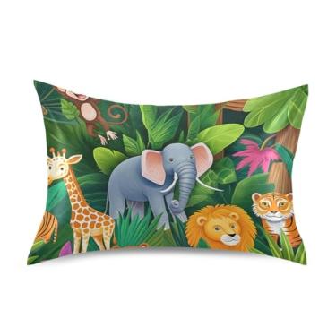Imagem de Fronhas de cetim para resfriamento de cabelo decorativas King Queen Standard Pillow Slips Bed Throw Pillow Decor Queen Size 76.2 cm x 50.8 cm Cute Animal Monkey Elephant
