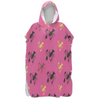 Imagem de Joisal Poncho de surfe para adultos trocador de roupão de praia com capuz toalha de natação leve lagostas fofas ponchos adultos para mulheres