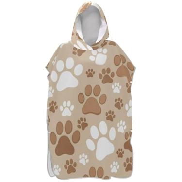 Imagem de Joisal Poncho de surfe leve para trocador de roupas de banho de praia com capuz impressões de pata de cachorro ponchos de praia marrom branco para homens