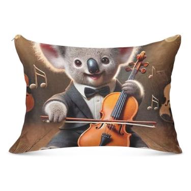 Imagem de Linda fronha fofa de coala cello serenata fofa com zíper King Queen tamanho padrão capa de travesseiro de cama macia de desenho animado, tamanho Queen, 50,8 cm x 76,2 cm