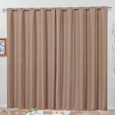 Imagem de Cortina Blackout Corta Luz com Ilhoses, Tecido 100% Poliéster Bege/Taupe 2,60x1,70m 2 Folhas de 1,30x1,70m para Varão Simples 2,00m