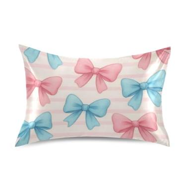 Imagem de Fronhas de cetim com laços rosa azul pastel para o cabelo, confortável, refrescante, King, Queen, almofadas padrão, chinelos de quarto, estética, tamanho king 101,6 x 50,8 cm