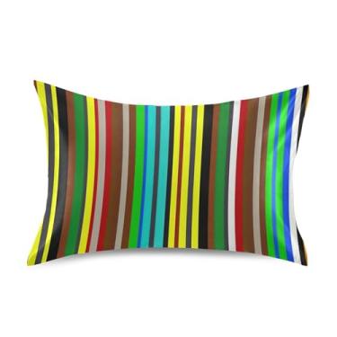 Imagem de Fronhas chiques de cetim com listras coloridas fofas personalizadas refrescantes King Queen padrão fronhas fronhas macias tamanho padrão 66 cm x 50 cm