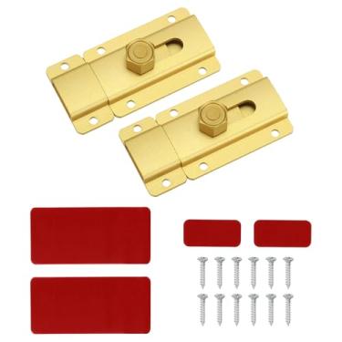 Imagem de PATIKIL Trava de ferrolho de porta deslizante de 6 cm, 2 peças de fecho de cadeado de segurança de liga de alumínio com parafusos para janela de porta de banheiro de garagem de celeiro, tom dourado