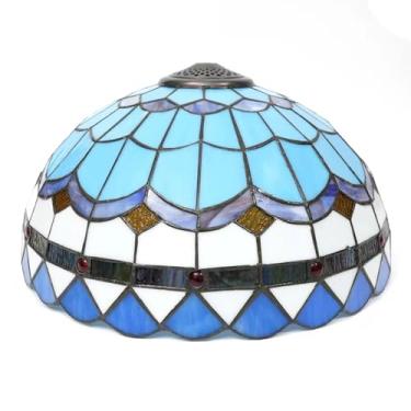 Imagem de Cúpula de reposição de 40 cm (16 polegadas) para abajures estilo Tiffany com acabamento em vitral, com tampa inclusa. Ideal para uso em luminárias de mesa, de chão, pendentes e de teto. Cor: