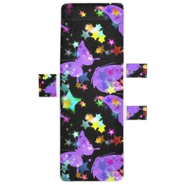 Imagem de Borboletas roxas estrelas coloridas capa de espreguiçadeira toalha de cadeira toalha de praia com bolso superior ajustado floral espreguiçadeira perseguição 215,9 cm x 76,2 cm