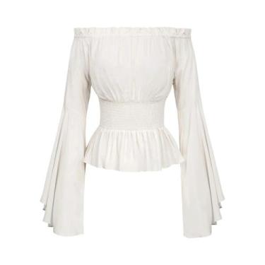 Imagem de Blusa Vintage Boho Pirata Steampunk Com Ombros Descidos Para Mulheres,