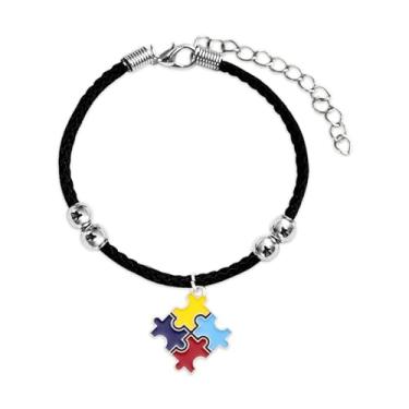 Imagem de ANGLEQUEEN Pulseira de conscientização do autismo, pulseira de autismo, para professores, educadores, autistas, quebra-cabeça, vermelha, preta, pulseiras de autismo, acessórios de joias, Large, Liga