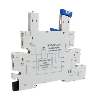 Imagem de Relay Mounting With LED 6A Ultra-thin Electromagnetic Relay HF41F 12-ZS 24-ZS DC 12V 24V 1pcs(24v with Blue base)