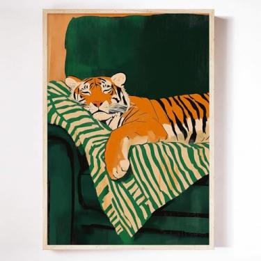 Imagem de Impressões de arte de parede de tigre dormindo imagens engraçadas de animais selvagens imagens de animais caprichosos tigres fofos arte de parede animais ecléticos arte de animais estéticos pôsteres