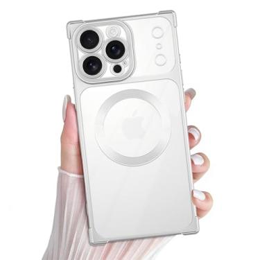 Imagem de PSIOXY Capa retangular para iPhone 16 Pro compatível com Magsafe, proteção total da lente com cantos reforçados, fosco transparente com revestimento de TPU, capa magnética fina para iPhone 16 Pro