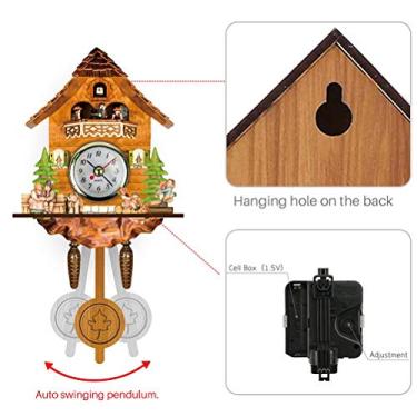 Imagem de Tnfeeon Relógio de Parede retrô Vintage de Madeira, Relógio de Parede Silencioso Feito à Mão Com Desenho 3D, Design Elegante para Decoração de Escritório Doméstico (CM002)