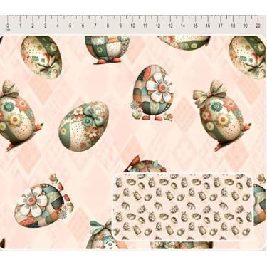 Imagem de Tecido Tricoline Digital Coleção Páscoa Patch ovos fundo salmão 50 x 150 cm