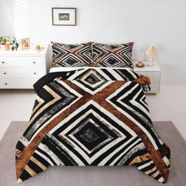 Imagem de Feelyou Jogo de cama boêmio asteca infantil, Queen, rústico, tribal, geométrico, decoração ocidental, para quarto de crianças, meninos, meninas, preto, decoração boho, microfibra, ultramacia e