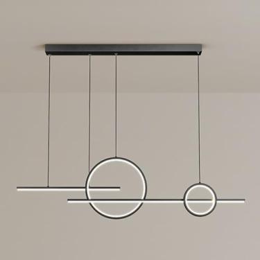 Imagem de Luminária pendente geométrica longa, luminária linear de alumínio com cúpula de silicone, luminárias de suspensão LED modernas - 56W, lustre para sala de jantar, luminárias pendentes finas p