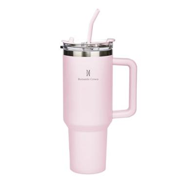 Imagem de Romantic Crown Copo Térmico com Canudo Tampa e Alça 1,18L, Copos Garrafas Termico para viagem vácuo dupla camada aço inoxidável, Caneca Termica Cafe Água Chá,Presente, Fitness (Rosa claro)
