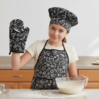 Imagem de Kit Avental Juvenil de Cozinha Infantil Kids com Touca e Luva Estampad