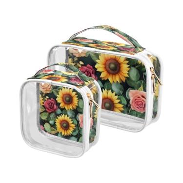 Imagem de xigua Bolsa de maquiagem de girassóis para mulheres, bolsa de cosméticos de viagem, bolsa de higiene portátil à prova d'água para viagens, férias, organização de banheiro