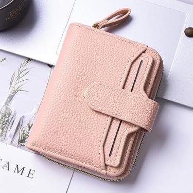 Imagem de Carteira feminina com janelas transparentes - 9 compartimentos para cartões, 3 compartimentos para notas e bolso com zíper, PU, 12 x 9 cm (preto, rosa, branco, azul, vermelho), rosa, Clássico