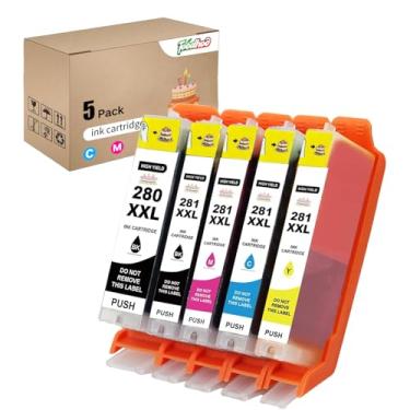 Imagem de FOODHOO Recarregável PGI-280XXL CLI-281XXL para uso com PIXMA TS6120 TS6220 TS6320TS8120 TS8220 TS8320 TR7520TR8520 TR8620 TS9120 TS9520 TS9521C TS7020 Impressora (5 Pacotes)