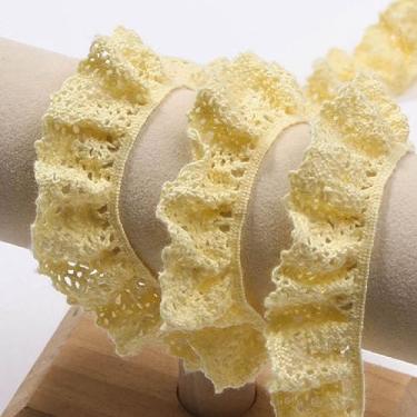Imagem de Yalulu Acabamento elástico com babados, acabamento de fitas de babados, acabamento em renda plissada, costura artesanal DIY (amarelo)