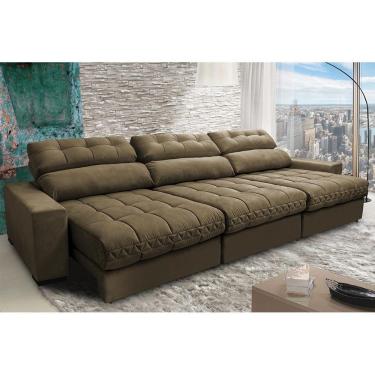 Imagem de Sofá Retrátil E Reclinável Com Molas Ensacadas Cama Inbox Master 3,82m Tecido Suede Castor