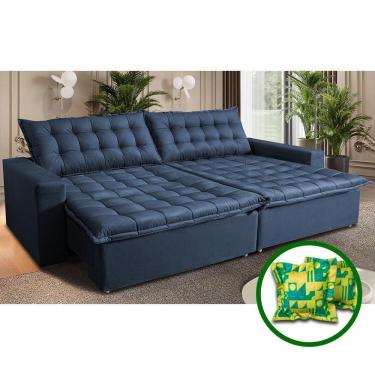 Imagem de Sofá Sem Caixa Retrátil Reclinável 2,95m Cama Inbox França Velusoft Azul