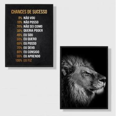 Imagem de Kit 2 Quadros Motivacionais Leão Sucesso 24x18cm - Quadros On-Line
