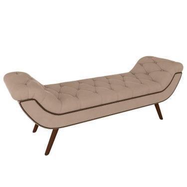 Imagem de Puff Recamier Calçadeira 140cm Pés Palito Madeira Vêneto Z37 Veludo Bege - Mpozenato