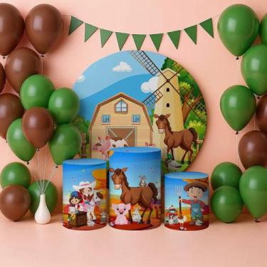 Imagem de Capas Painel Redondo Cilindros Decoração Fazendinha Animais - Painel F