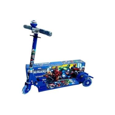 Imagem de Patinete Infantil Vingadores Azul 3 Rodas com LED e Freio Traseiro