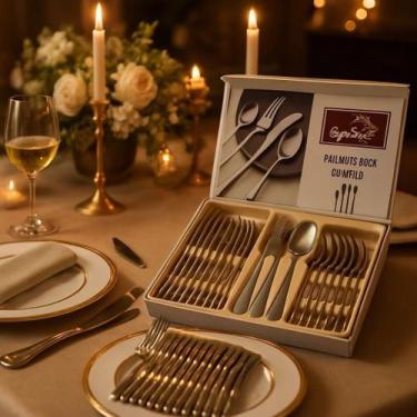 Imagem de Faqueiro 24 Peças Inox Garfo Faca Colher Jantar Restaurante Presente -
