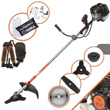 Imagem de Roçadeira Lateral Terra GRH430 Motor 2 Tempos 43cc 6.500rpm 1,7HP Máquina de Corta Grama Com Carretel e Faca 3 Pontas + Faca 2 Pontas + Faca 40 Dentes