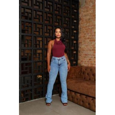 Imagem de Faraya Jeans Calça Flare Preta com strass/brilho aplicação Cintura alt