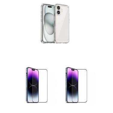 Imagem de 2UN Películas 3D de Vidro + Capa Silicone TPU Para Iphone 16 Plus - LX