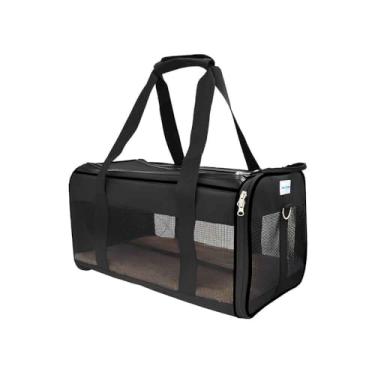 Imagem de Bolsa Transporte Pet para Avião Cabine Viagem Ventilação Cães e Gatos Reforçada até 10kg Tela Arejada Alça e Tapete Removível Preta - Duke & Dixie