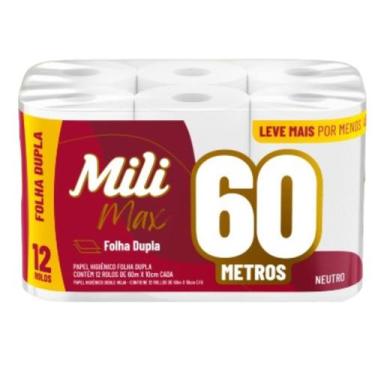 Imagem de Papel Higiênico Mili  60m Folha Dupla  Neutro -12 rolos