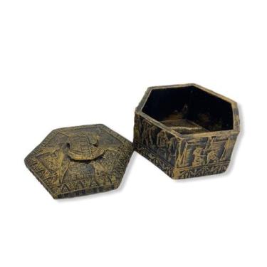 Imagem de Porta Joia Egípcio Sextavado Dourado 9x5 cm em Resina - Lua Mistica