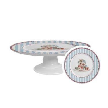 Imagem de Prato de Bolo Grande Carrossel Natal Cerâmica Alleanza 34x12Cm