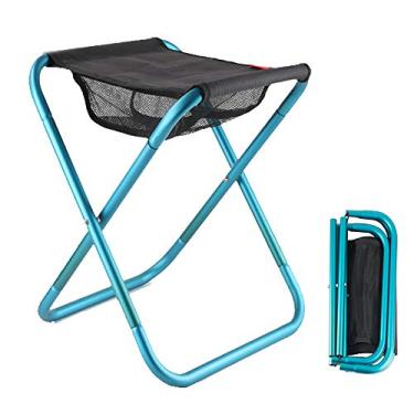 Imagem de Yajun Banqueta dobrável pesca acampamento piquenique praia mini cadeira assento de liga de alumínio ao ar livre com saco de armazenamento 40 cm maior, azul, P