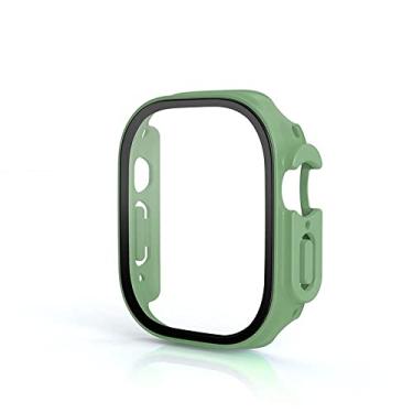 Imagem de HOUCY Vidro+Capa para Apple Watch Case Ultra 49mm PC Bumper Capa Temperada Protetor de Tela Shell Iwatch Accessorie Series Ultra Cover (Cor: Verde Menta, Tamanho: Ultra 49 mm)